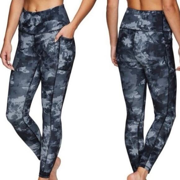 RBX Pants - RBX Full Length Floral Camo Athletic Running Workout Legging Black Grey Small